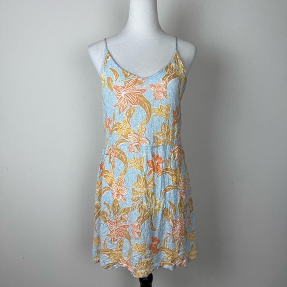 Roxy Women’s Floral Sundress Blue Yellow Orange Adjustable Straps Size L - Picture 2 of 8